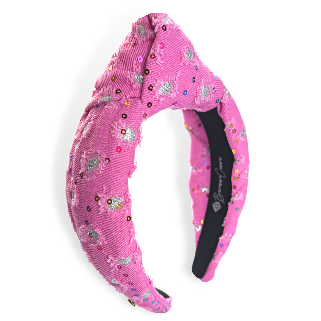 Pink Denim Sequins Headband