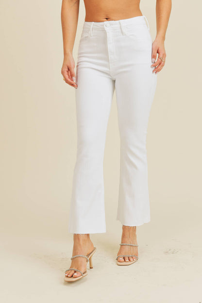 High Rise White Crop Flare Jeans - FINAL SALE