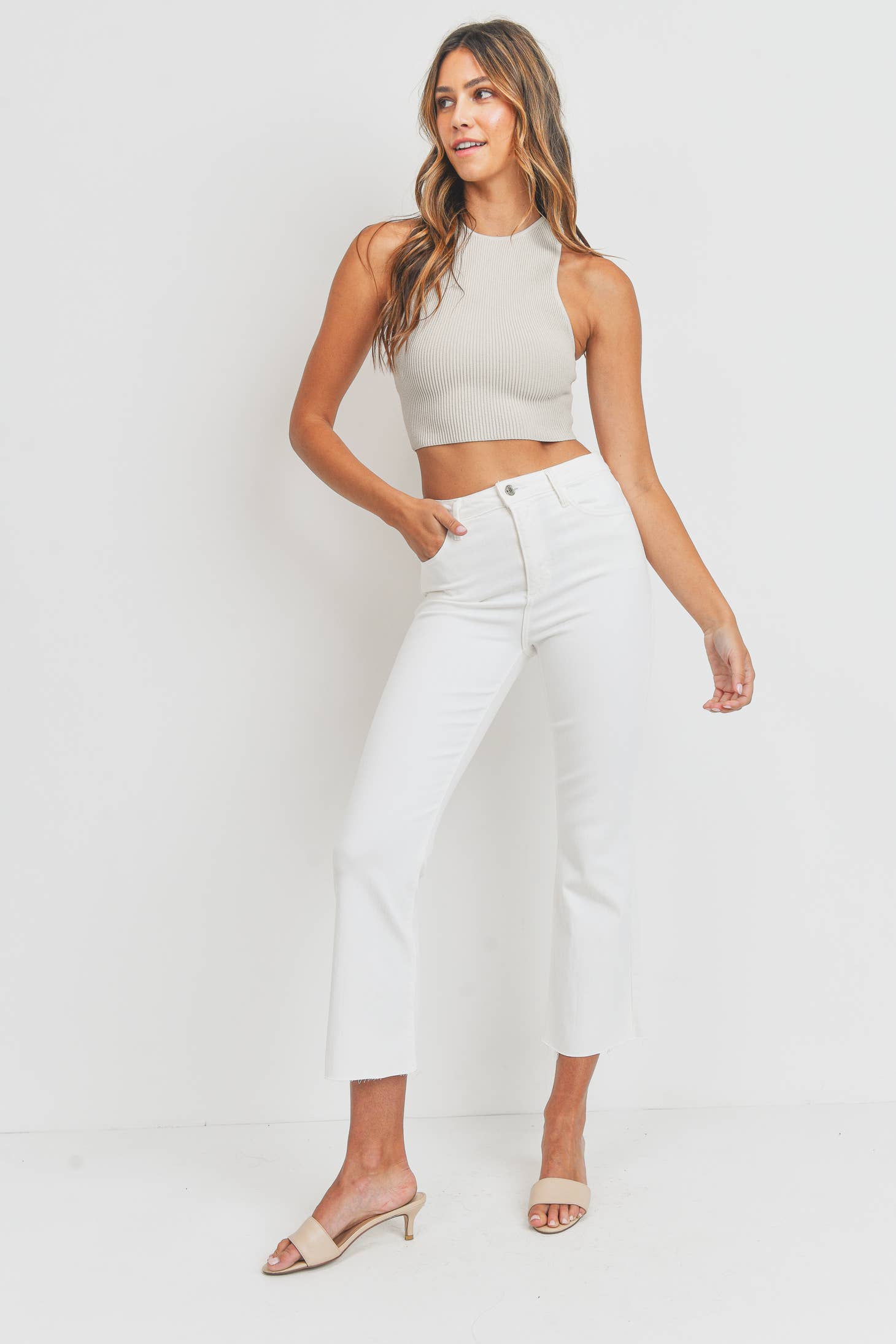 High Rise White Crop Flare Jeans FINAL SALE