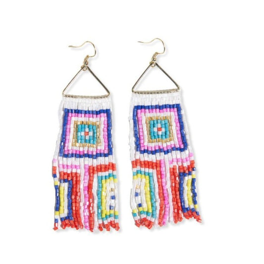 Brooke Neon and White on Triangle Beaded Earrings