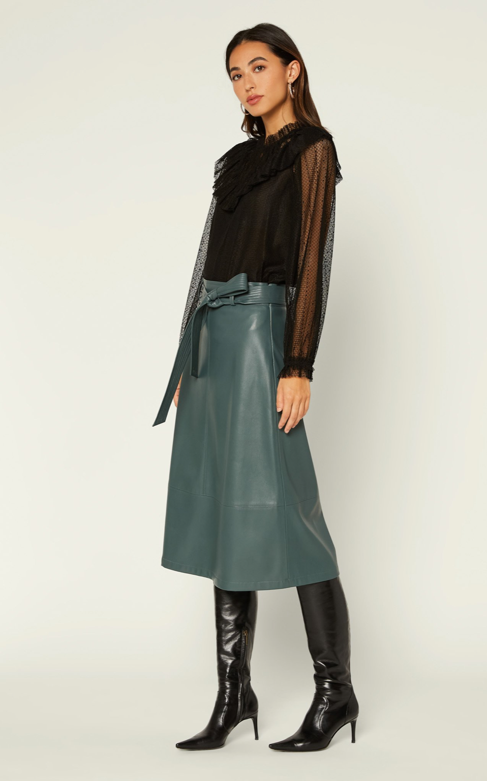 Teal Faux Leather Midi Skirt