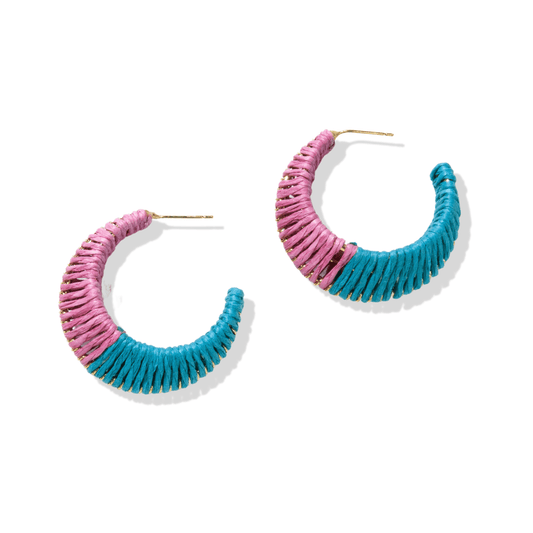 Harper Lilac Turquoise Raffia Hoop Earrings