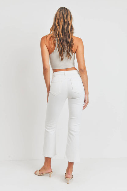 High Rise White Crop Flare Jeans