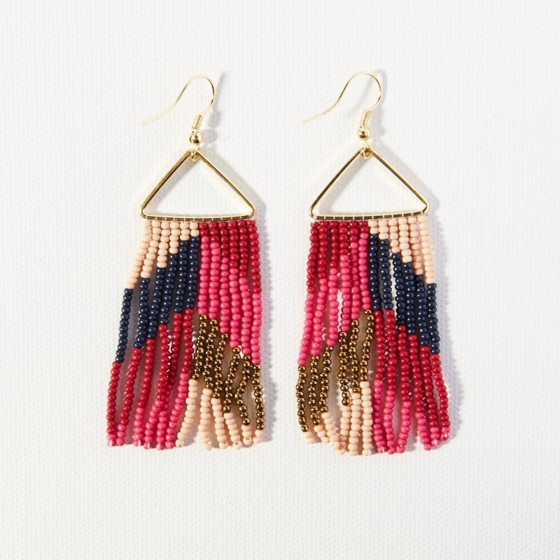 HOT PINK RED CHEVRON ON TRIANGLE EARRING