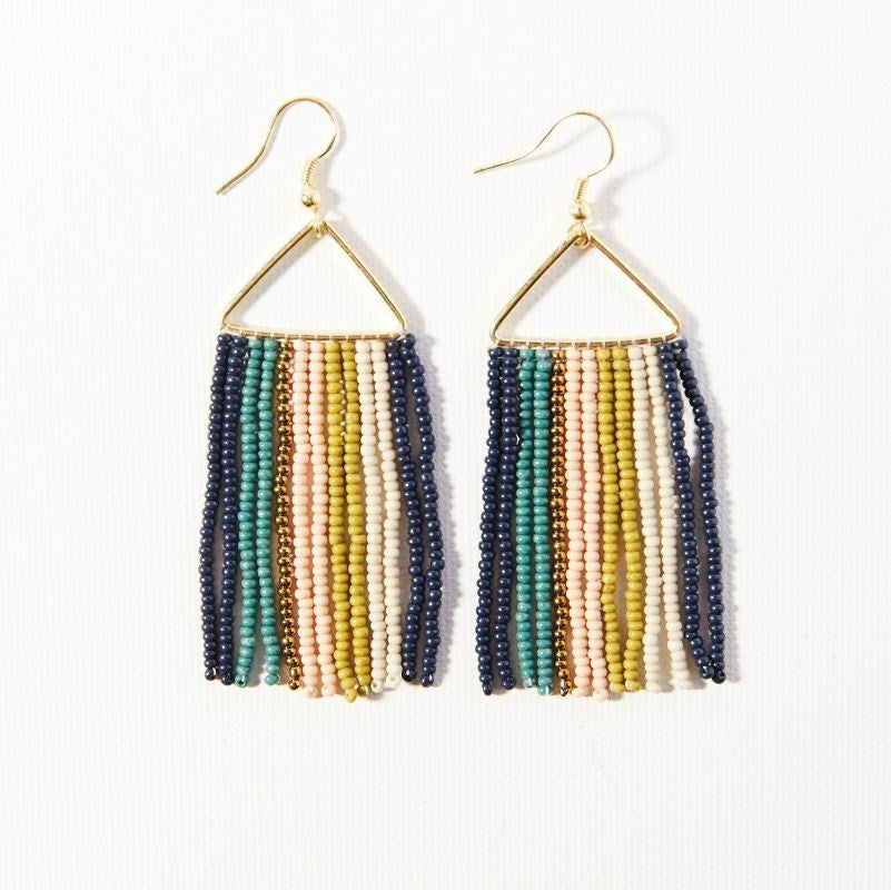TEAL NAVY STRIPE ON TRIANGLE EARRING